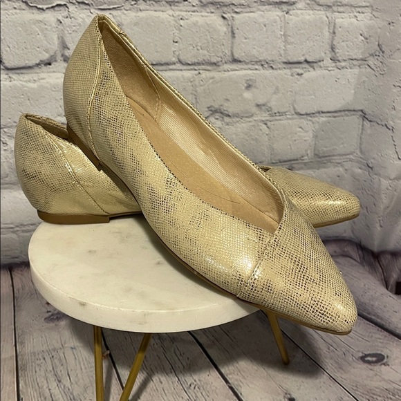 Life Stride Shoes - Life Stride Gold Pointe Toe Textured Flats NWOT Sz 6.5